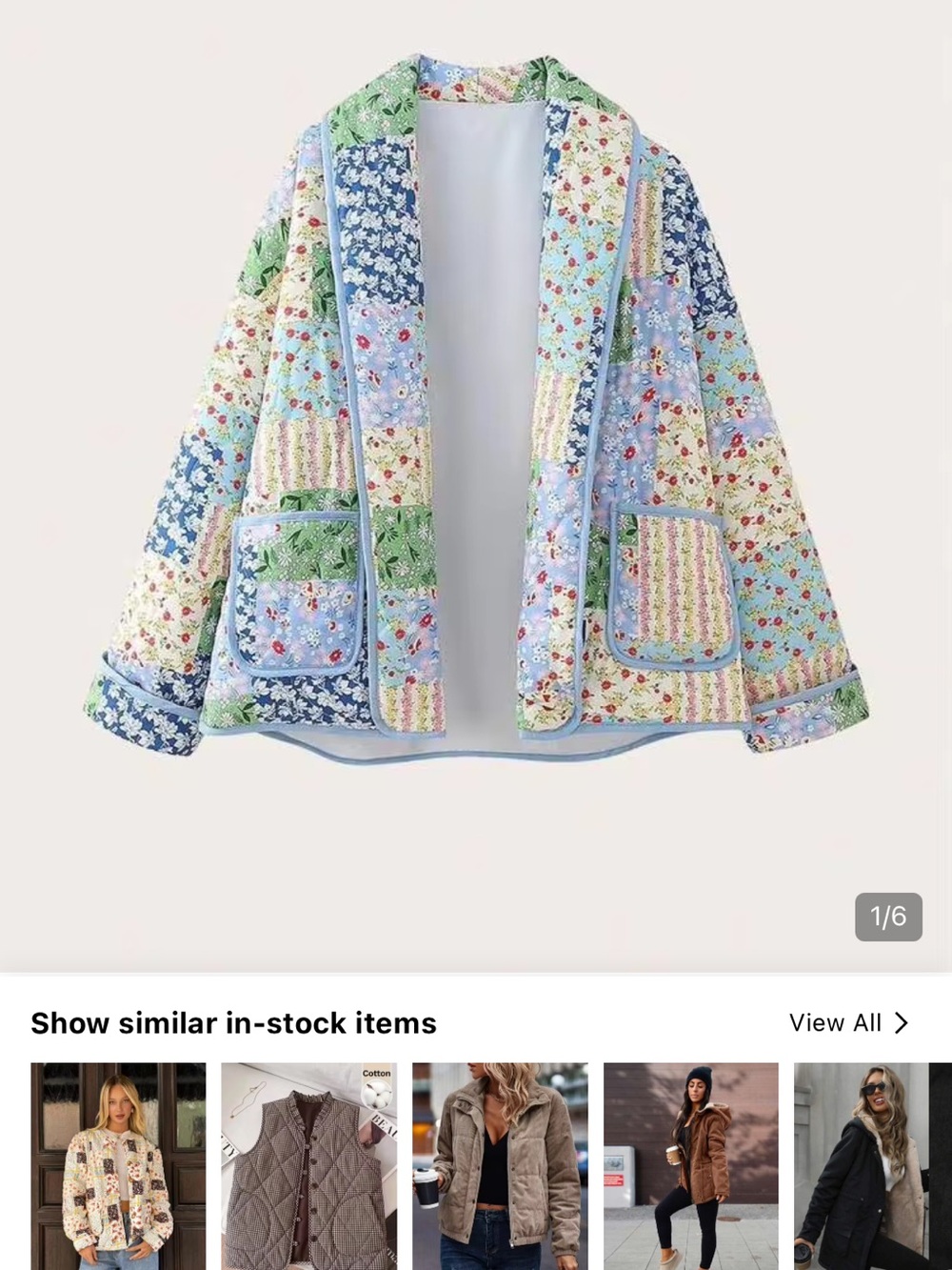 Patchwork Quilted Bomber Jacket - Light Blue Multi